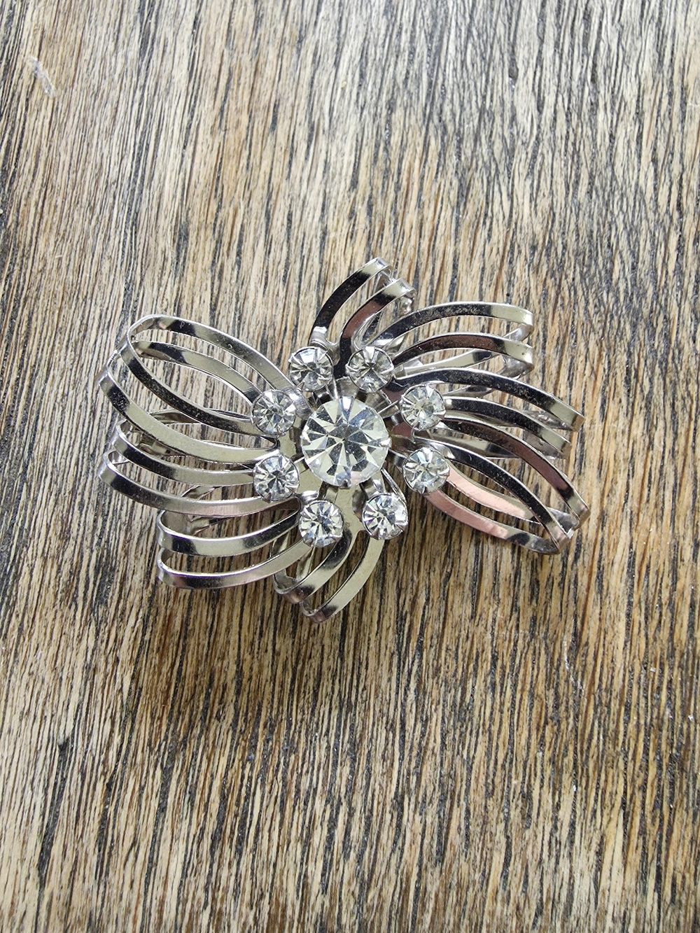 Silver Crystal Floral Bow Brooch - Women Jewelry